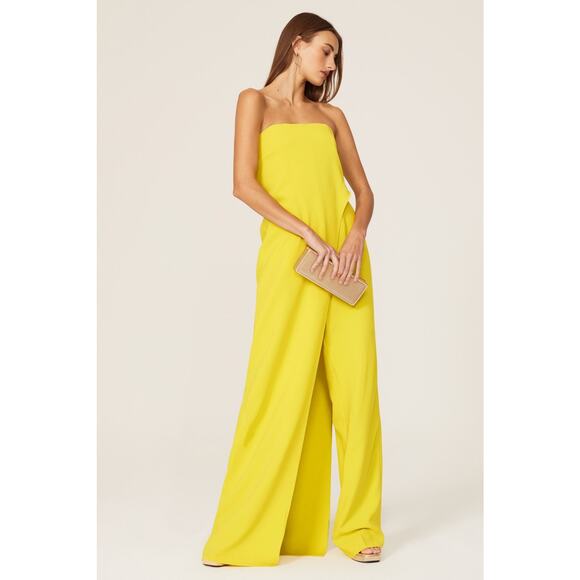HALSTON Yellow Lil Crepe Strapless Overlay Side Zipper Jumpsuit Dress Size 2 - Picture 4 of 16